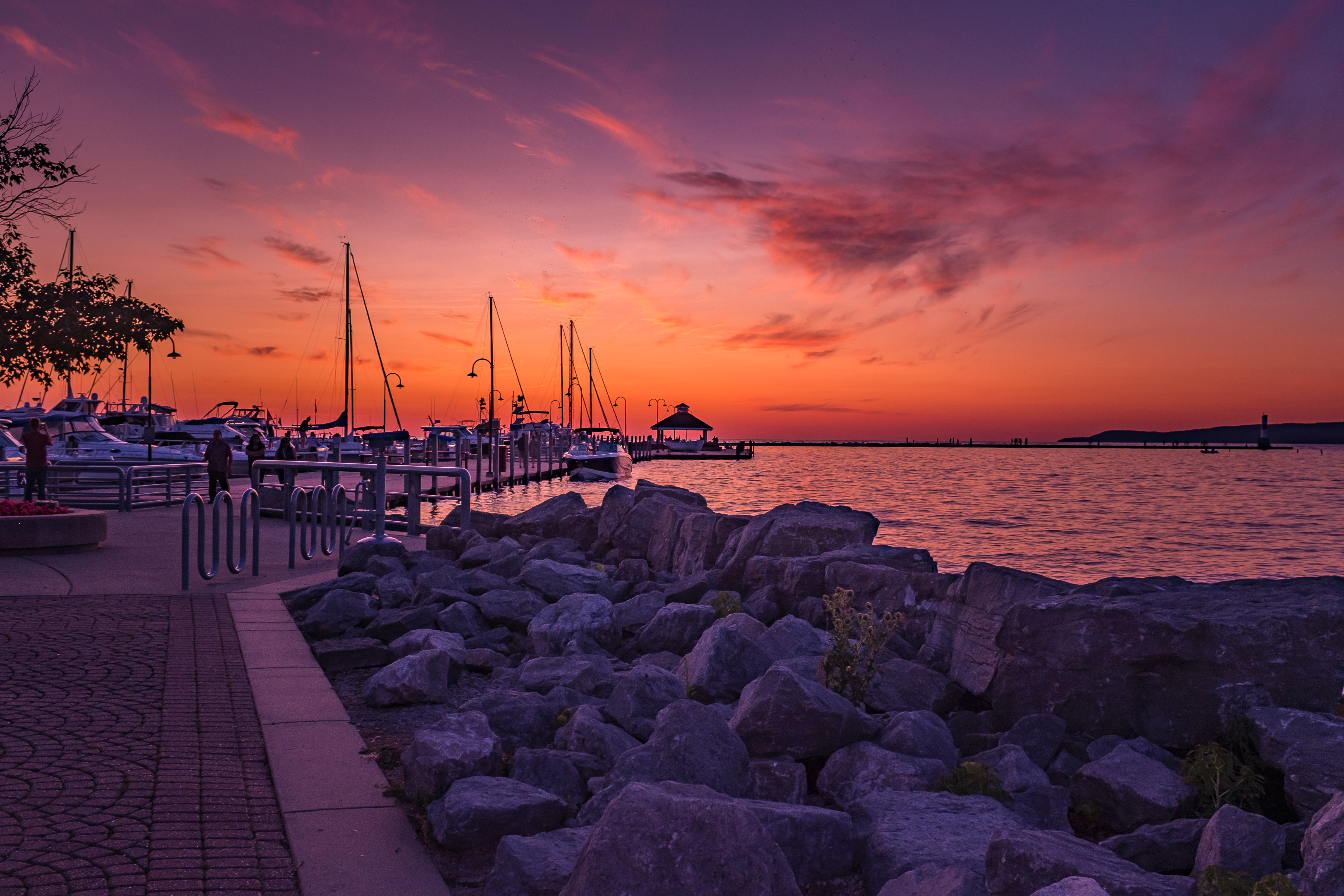 Northern Michigan marina at sunset